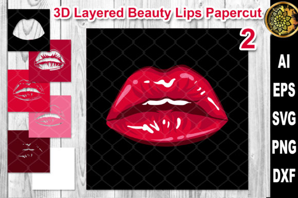 3D Layered Papercut Woman Lips Clipart 2