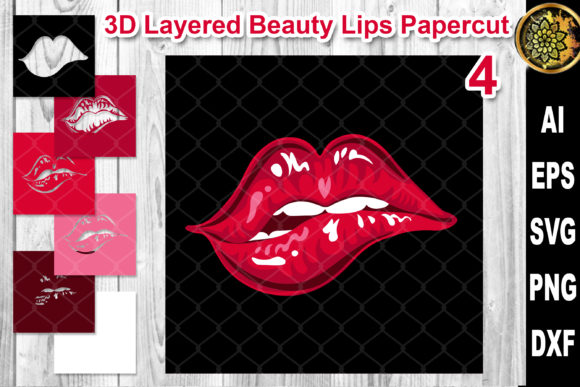 3D Layered Papercut Woman Lips Clipart 4: Artistic Depth for Modern Design Projects