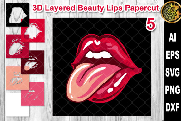 3D Layered Papercut Woman Lips Clipart 5