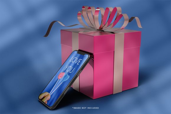Gift Box with Mobile Phone Mockup