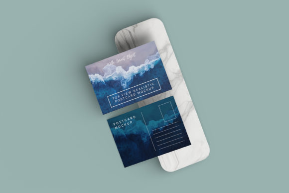 Top View Realistic Postcard Mockup Template